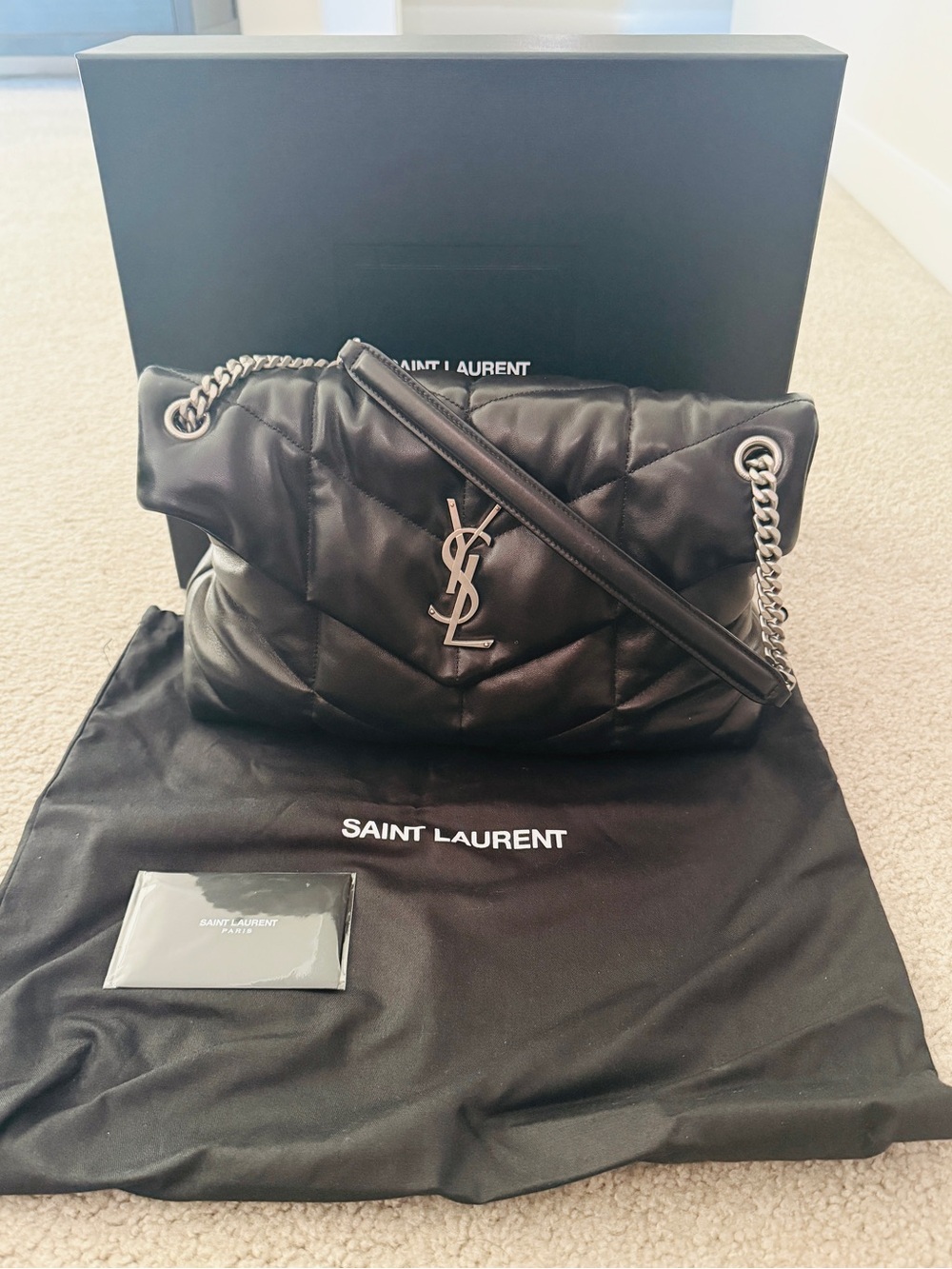 Saint Laurent Quilted Black Leather Shoulder Bag with Chain Strap